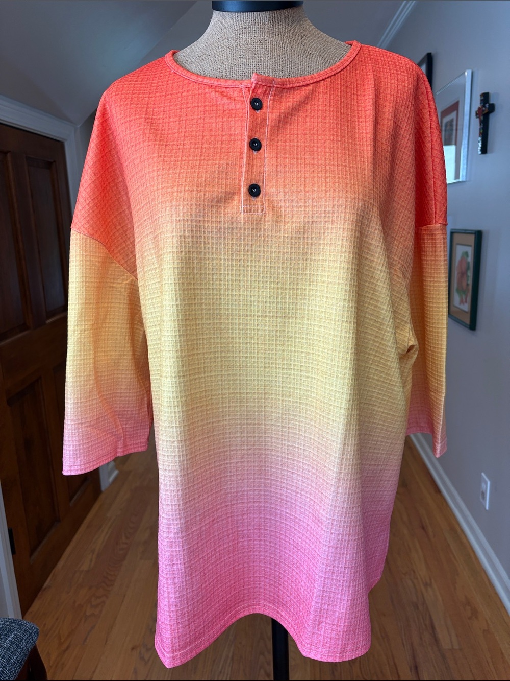 Women’s Gradient Waffle Cotton Shirt - Orange, Yellow, Pink